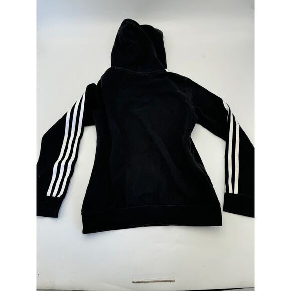 Adidas Kids Size XS 3 Stripes Pullover Long Sleeve Drawstring Hoodie Black/White - Picture 3 of 3